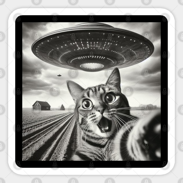 Cat Selfie With Alien UFO Funny Cat Sticker by Creatifly Graphic Tees